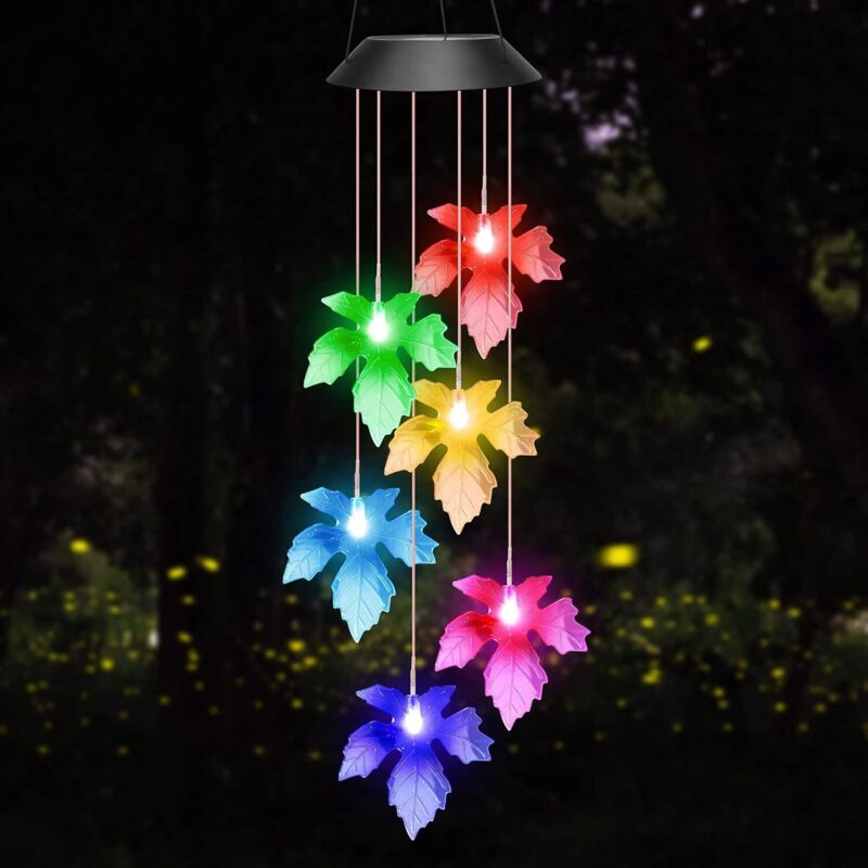 Solarer Ahornblatt-Glocke, 6-LED-Außenwindglocke mit Solar, Wasserdichte Solar-Gartenkugel, Geschenk für Mama, Geschenk für Frauen, Baumdekoration,