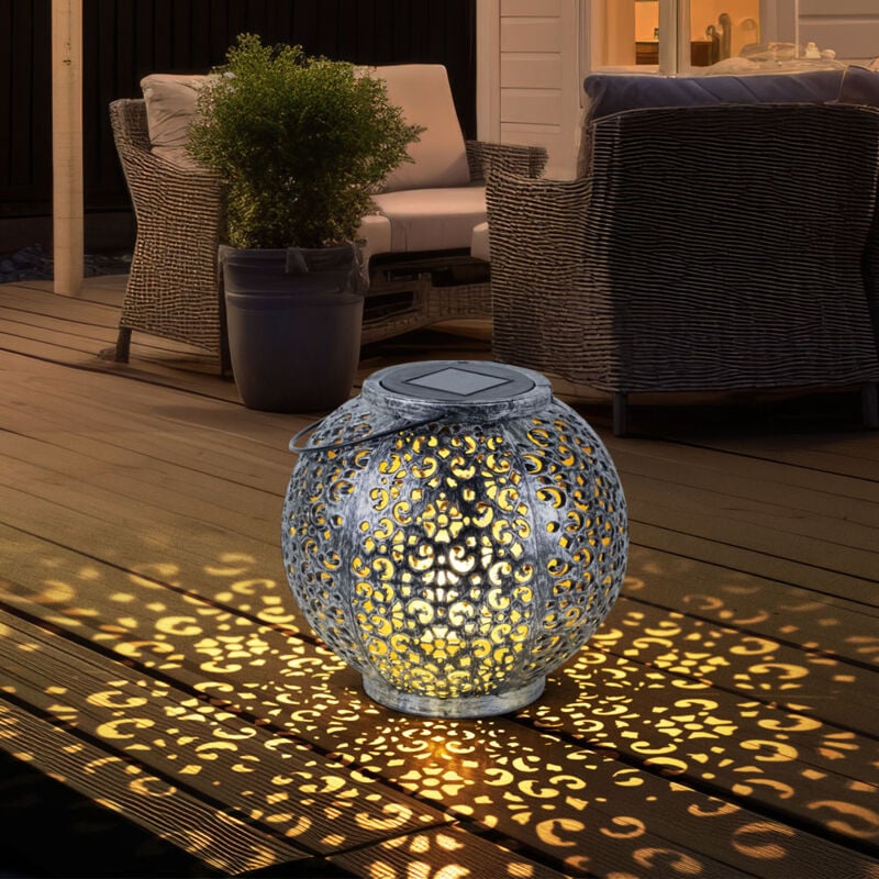 Solarlampe Hängeleuchte Gartendeko LED Garten rund Außenleuchte Tisch Pendellampe im Kugeldesign, Kunststoff schwarz silber, 1x LED, DxH 18x17 cm