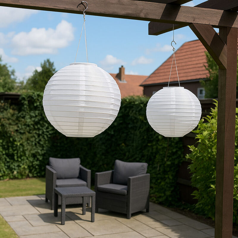 Globo Lighting - Solarlampe Lampion Außenleuchte led Hängelampe Gartenleuchte weiß Hochzeit Partylaterne Gartendeko, Edelstahl Kunststoff, warmweiß,