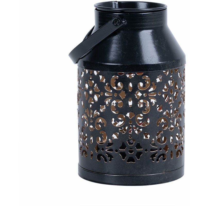 Solarlampen für Außen Balkon Deko Muster Gartendeko Metall Solarlaterne hängend Pflanzgefäß, schwarz, led, DxH 10x16 cm