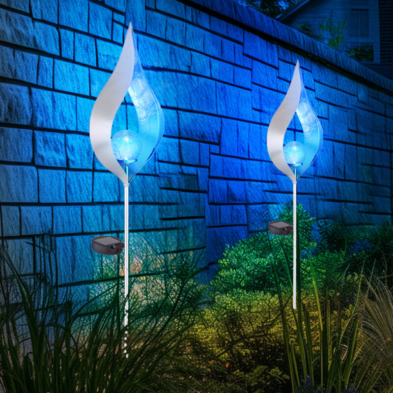Solarlampen für Außen Gartendeko Solarleuchte Solar Lampe Outdoor, blauer Lichteffekt Tropfen Form mit Glaskugel, 1x LED, H 90 cm, 2er Set