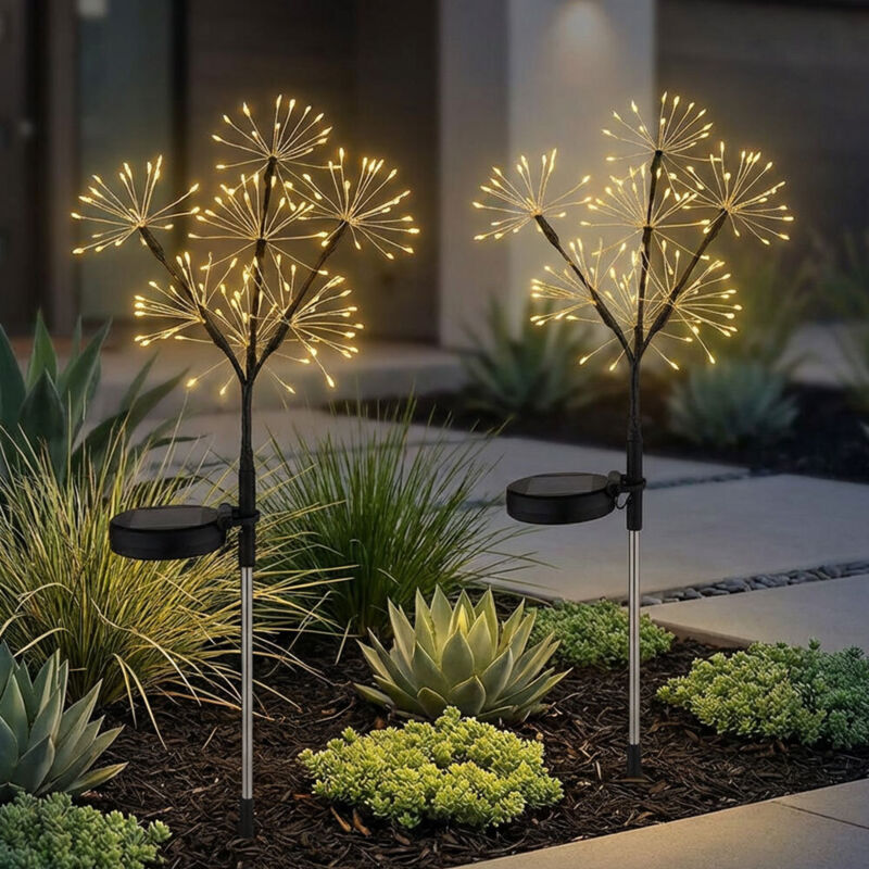 Solarleuchte Feuerwerk-Optik Stecklampe Solar Deko Solarleuchte Erdspieß Gartenleuchte, Edelstahl, LED warmweiß, H 60 cm, 2er Set