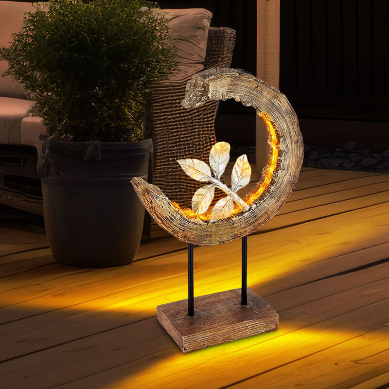 Solarleuchte Garten Holzoptik Gartendeko Solar Solarlampe Mond für Außen, Zweig silber, led 3000K warmweiß, LxH 24x52 cm