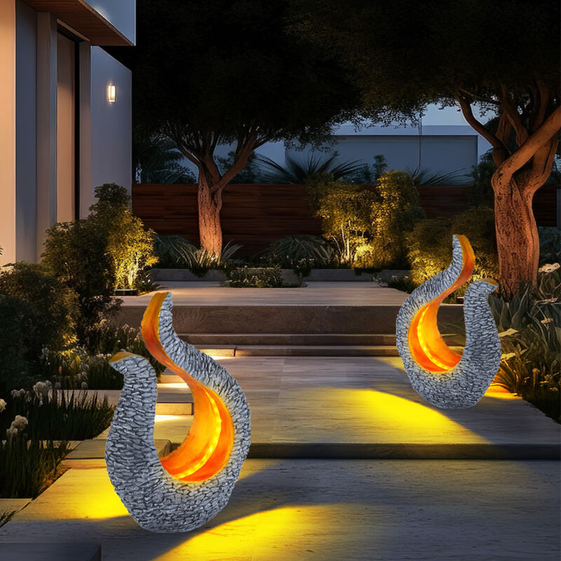 Solarleuchte Gartendeko Solar Skulptur Steinoptik Solarlampe Design gold, grau, led warmweiß, LxBxH 23,5x11x34,5 cm, 2er Set