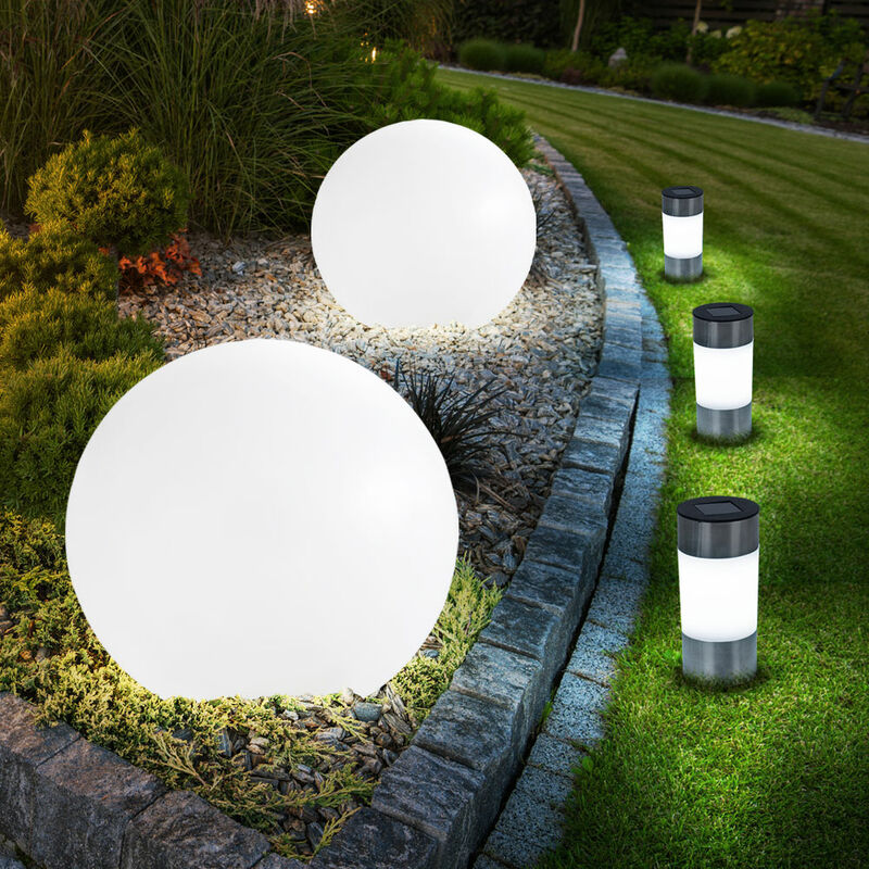 Solarleuchte Kugel Garten Steckleuchten Solar led Gartendeko Solarkugel für Außen, IP44 Akku Erdspieß Balkonhalter, weiß satiniert, led warmweiß, 5er