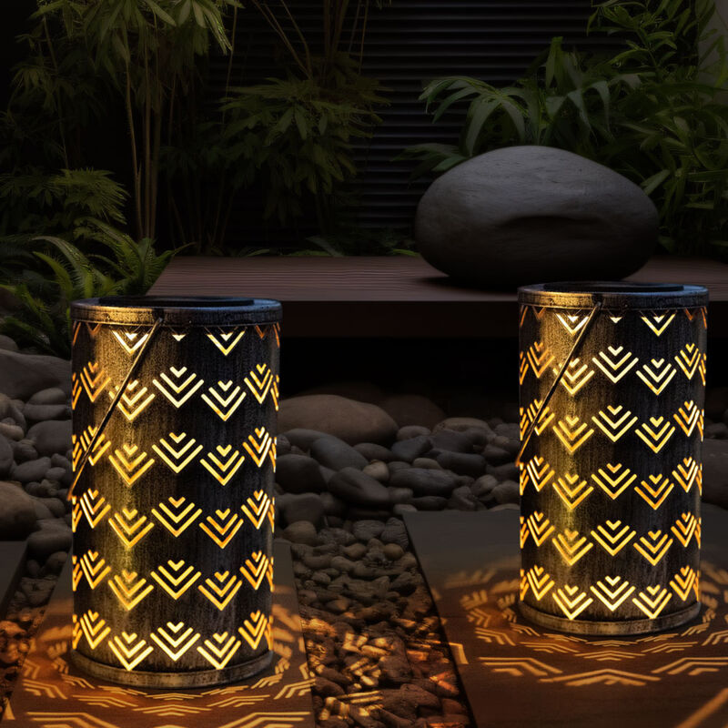 Solarleuchte Laterne Solarlaterne silber antik Außenleuchte Laterne Lichteffekt, Dekorstanzungen, Metall, 1x led 0,06W warmweiß, DxH 11x19 cm, 2er Set