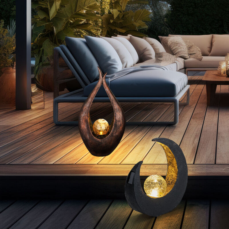 Solarleuchte Mondsichel Skulptur Solar Außenleuchte Gartendeko Solarlampe, Kugel Bruchglasoptik, LED Leuchtmittel, 2er Set