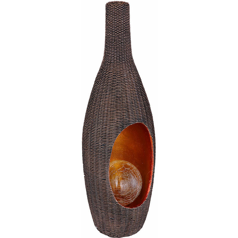 Solarleuchte Rattan-Optik goldfarben mit Glaskugel Solarleuchte Gartendeko für Außen Deko Design, Crackle braun, LED warmweiß, LxH 14,3x45,5 cm