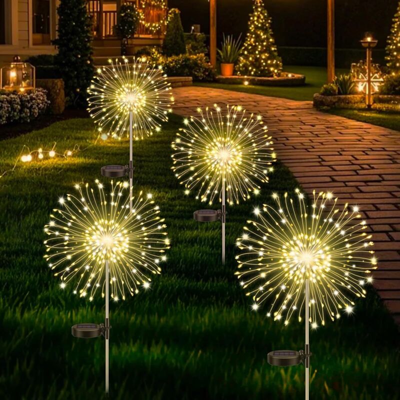 Solarleuchten Außen Garten, 2 Stück 120 LED Solar Außen Feuerwerk Lichter, IP65 Wasserdicht 8 Modi Solar Außenbeleuchtung für Terrasse Wege Garten