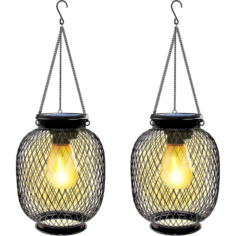 Solarleuchten Outdoor Hängegarten, Collasis IP65 Wasserdicht Solarlaterne Outdoor 2 Stück Metall Solarleuchte Outdoor mit LED Birne Solarlampe Balkon