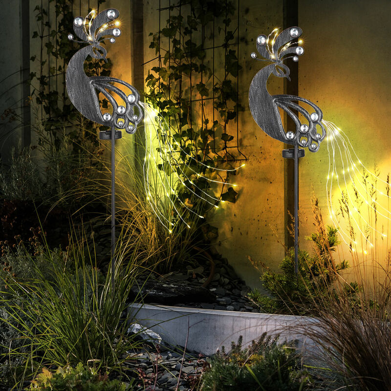 Solarstecker Garten Steckleuchte Solarlampe für Außen Gartendeko Pfau Design, Metall Kunststoff, led 3000K, LxBxH 17,5x4,5x88 cm, 2er Set