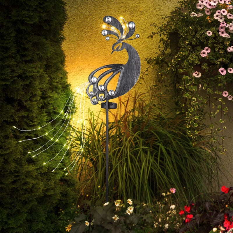 Solarstecker Garten Steckleuchte Solarlampe für Außen Gartendeko Pfau Design, Metall Kunststoff, led 3000K, LxBxH 17,5x4,5x88 cm