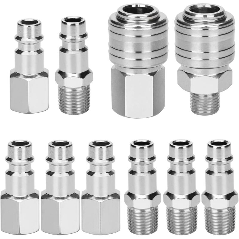Sollbry - 10 Stück Kompressor-Anschlüsse, 1/4 Zoll bsp, europäischer pneumatischer Schnellkuppler, Luft-Pneumatik-Kupplungssatz, Kompressor-Zubehör,