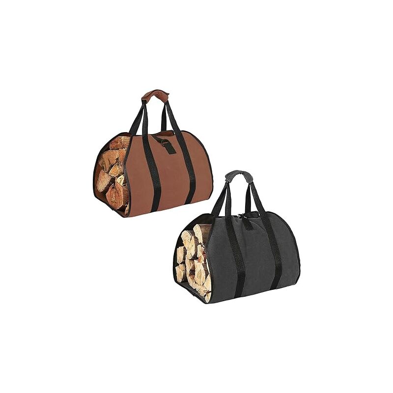 2er-Pack Brennholz-Tragetasche – Tragetasche aus gewachstem Segeltuch, extra groß, wasserabweisend, tragbar für Brennholzofen, drinnen und draußen,