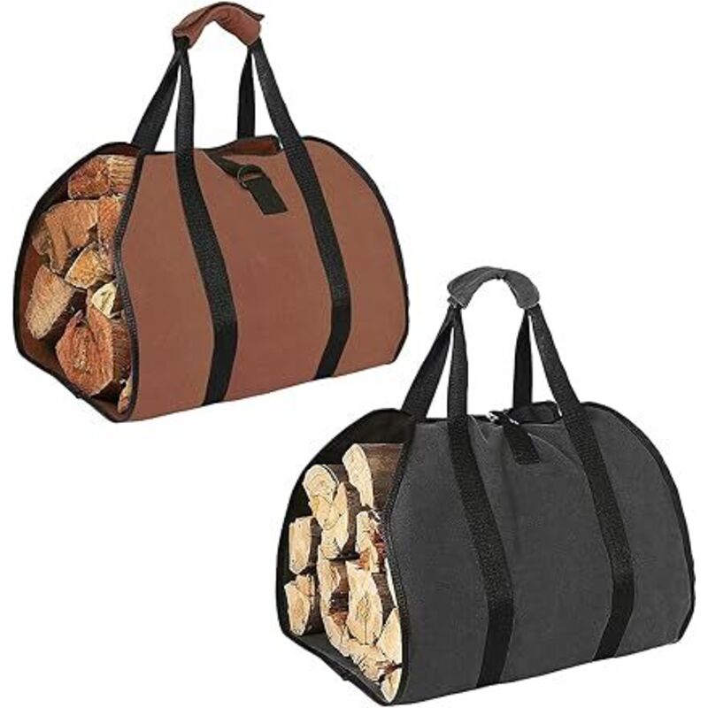 2er-Pack Brennholz-Tragetasche – Tragetasche aus gewachstem Segeltuch, extra groß, wasserabweisend, tragbar für Brennholzofen, drinnen und draußen,
