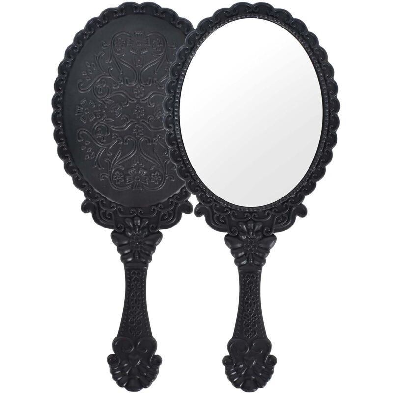 Sollbry - 2er-Set Handspiegel, Schminkspiegel, Friseurspiegel, professioneller tragbarer Spiegel, Spiegel mit rundem Griff, vielseitiger Spiegel für