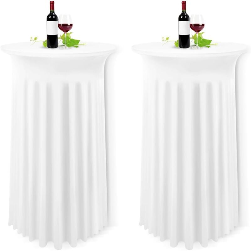 Sollbry - 2er-Set weiße Abdeckung für hohen Tisch, Tischdecke 80 x 110 cm, weiße Stretch-Faltenrock-Tischdecke aus Elasthan für Cocktail, Hochzeit,