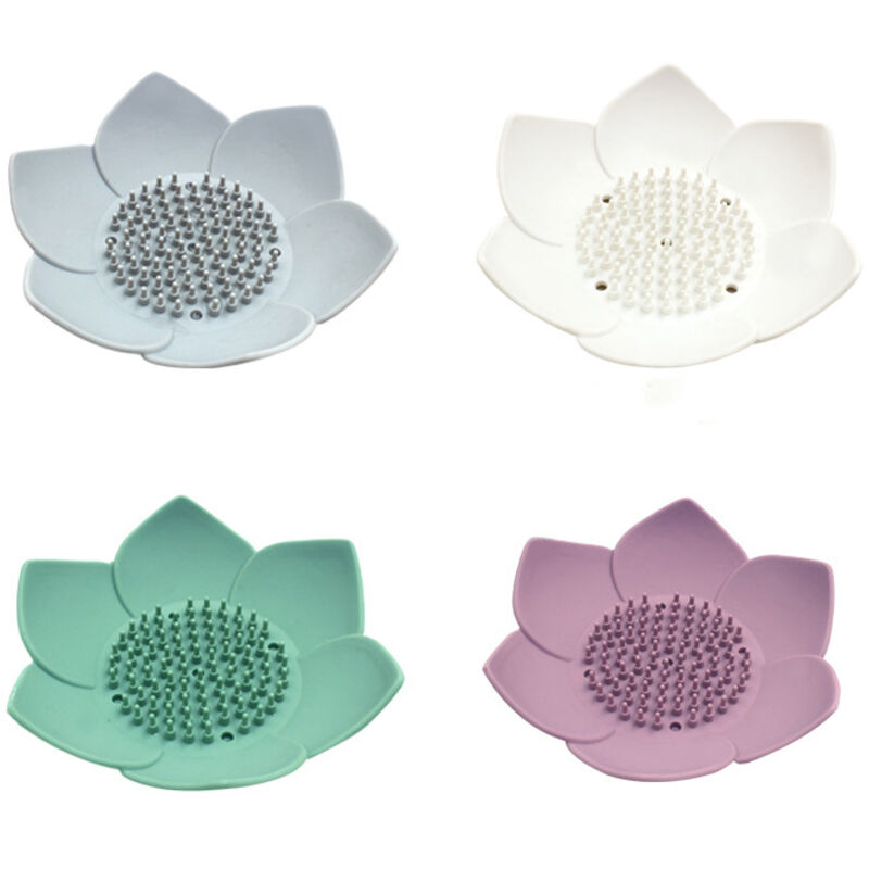 4-teilige Blumen-Seifenschale, Silikon-Seifenschale, Lotus-Seifenschale, Badezimmer-Seifenschale, Blumen-Seifenschale - Sollbry