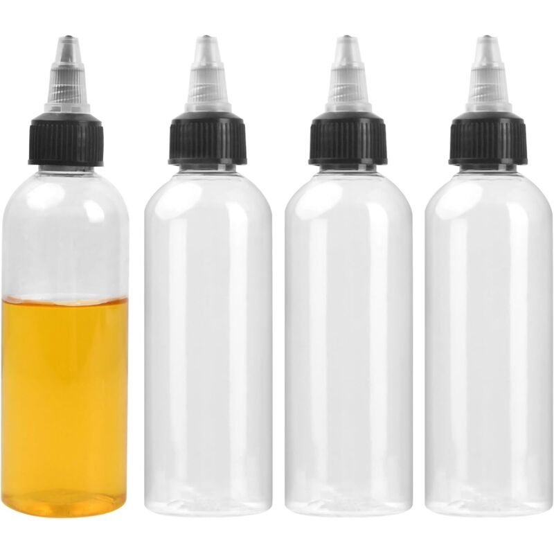 Sollbry - 4-teilige Soßenflasche, tragbare Kunststoff-Quetschflaschen, Quetschflasche für Gewürze, Senf, scharfe Soße und Olivenöl (100 ml)