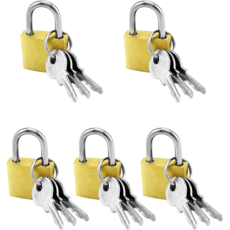 5-teiliges Mini-Vorhängeschloss, kleines Messing-Vorhängeschloss, für Koffer, Schließfächer, Gepäck, Reisetaschen, Rucksäcke, 20 mm - Sollbry