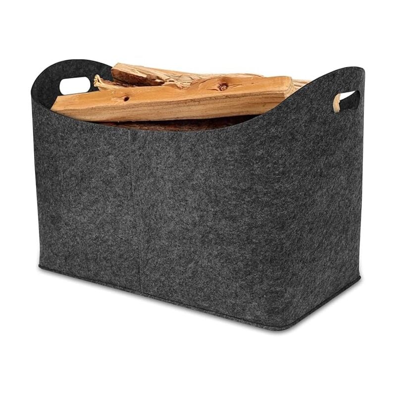 55 x 30 x 40 cm großer Filzkorb für Holzscheite mit verstärktem Griff, Aufbewahrungstasche für Brennholz, Zeitungen und Kleidung, Kaminzubehör