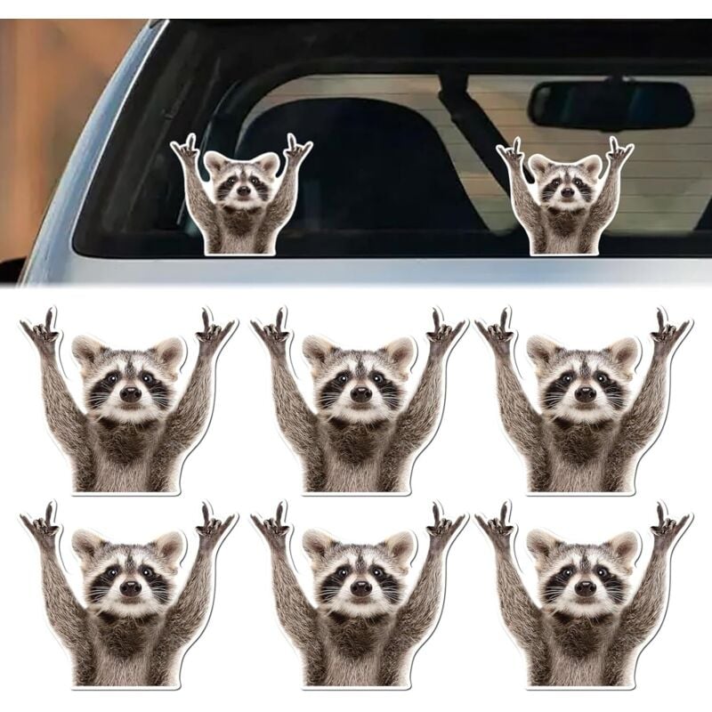 Autoaufkleber, 6 Stück, kleiner Waschbär, Autoaufkleber, äußerer Autoaufkleber, Waschbär-Humor, Autoaufkleber, Autoaufkleber für Autos, für Autos