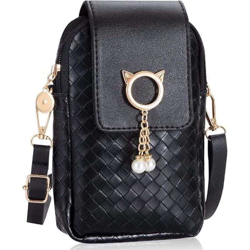 Sollbry Damen-Handytasche, niedliche Mini-Umhängetasche aus Pu-Leder mit Perlenanhänger, verstellbarer Schultergurt, Mädchen-Geldbörse