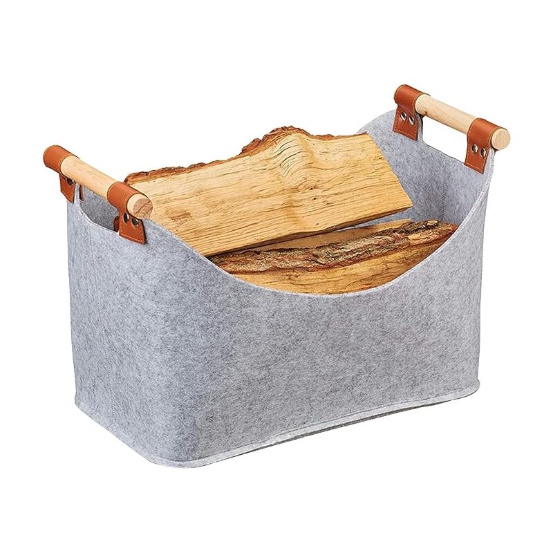 Filz-Brennholztasche, Kamin-Brennholztasche, zusammenklappbarer Brennholzkorb mit verstärkten Griffen, Mehrzwecktasche, Canvas-Brennholz-Tragetasche