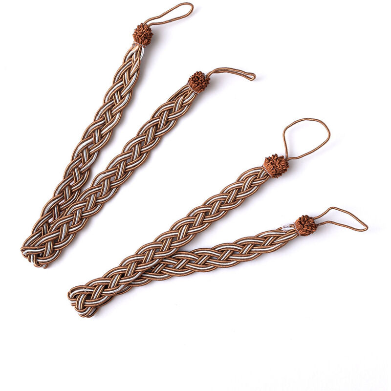 Sollbry - Geflochtene Vorhang-Raffhalter, 2 Stück Seil-Vorhang-Raffhalter, Vorhang-Raffhalter-Haken für Fenstervorhang-Zubehör (Braun und Silber)