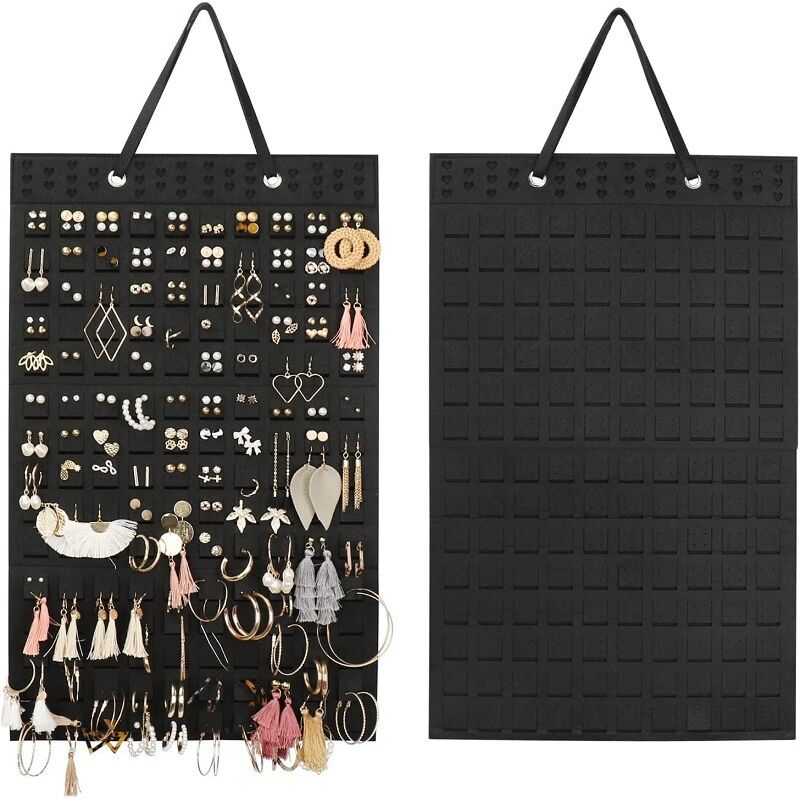 Sollbry - Hängender Schmuck-Organizer, Ohrring-Aufbewahrung, faltbarer Ohrringe-Halter, Schmuck-Ausstellungsständer, für Ohrringe (schwarz)