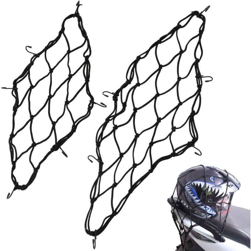 Sollbry - Motorrad-Aufbewahrungsnetz, 2 Stück Motorrad-Helmnetz (30 x 30 cm, 40 x 40 cm) mit 6 Haken für Fahrrad, Motorrad, Netz, Gepäcknetz,