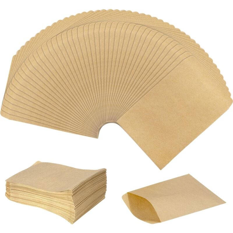 Packung mit 100 kleinen braunen Flachbeuteln – Mini-Kraftpapiertüten für Gastgeschenke, Schmuck, Süßigkeiten, Weihnachtskarten, Münzen (6 x 10 cm)
