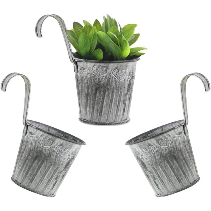 Sollbry - Blumentöpfe zum Aufhängen aus Metall, 3 Stück, Hängetopf, Blumentopf aus Eisen mit Haken, Balkon-Hängetöpfe mit Haken für Garten, Balkon,