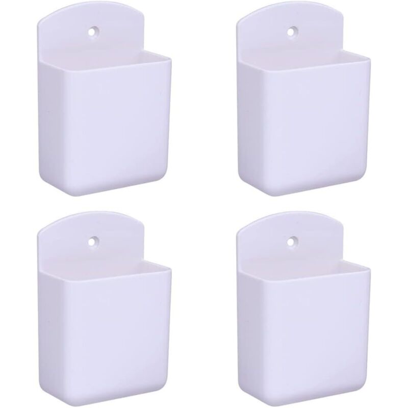 Sollbry - Set mit 4 weißen Fernbedienungshaltern, Wandmontage, Multimedia-Aufbewahrungsbox für Zuhause, Büro, Schlafzimmer, Wohnzimmer,