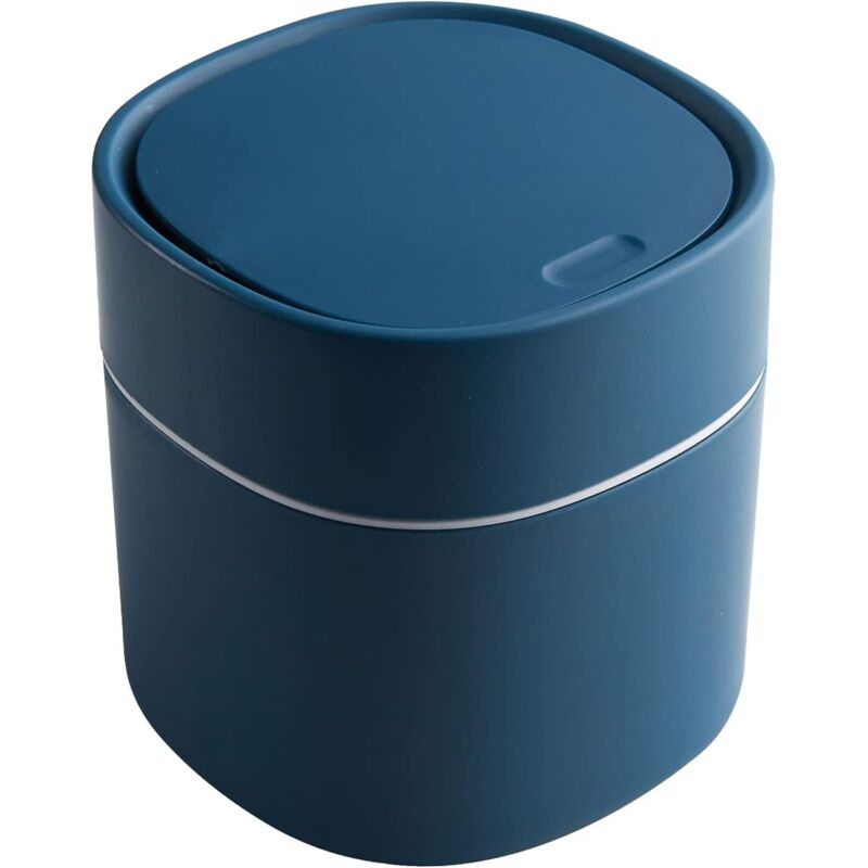 Tisch-Mülleimer mit Deckel, Mini-Kunststoff-Mülleimer, kleiner Tisch-Mülleimer für Schlafzimmer, Esszimmer, Badezimmer, Büros usw. (blau) - Sollbry
