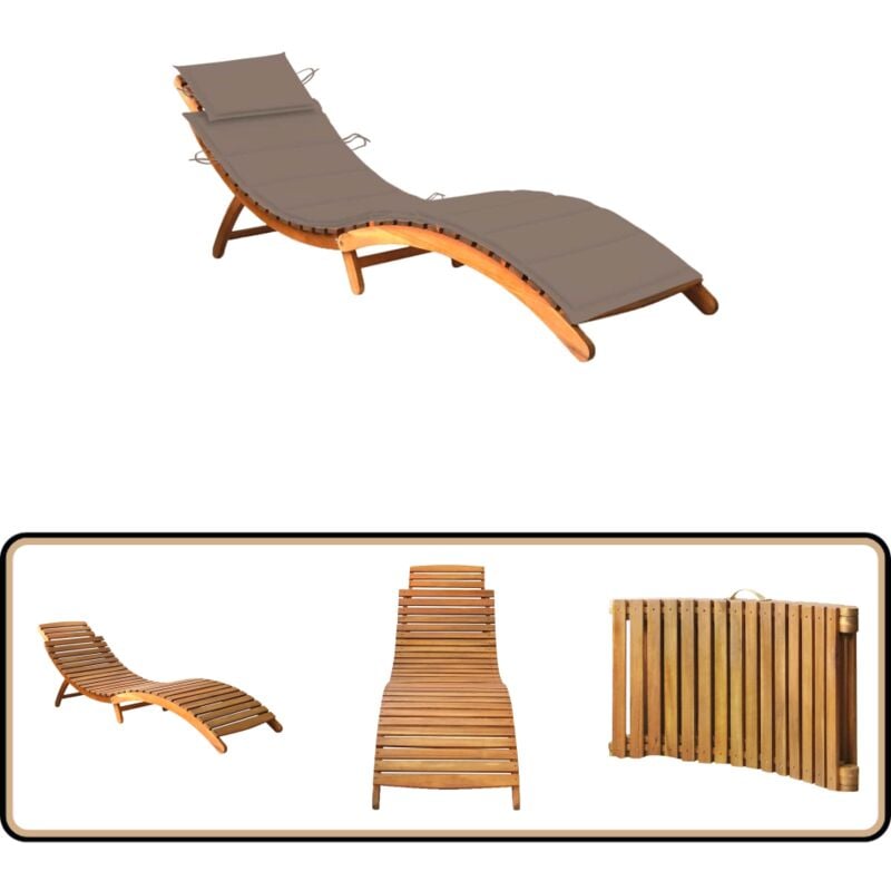 Sonnenliege mit Auflage Akazie Massivholz - Holz-Sonnenliege - Gartenliege - Akasienholzsitzmöbel - Lounge Chair - Strandkorb