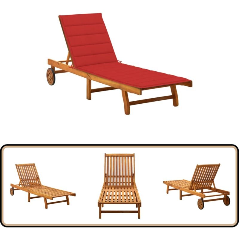 Sonnenliege mit Auflage Akazie Massivholz - Holz-Sonnenliege - Gartenliege - Akzientliegensofa - Lounge Chair - Strandkorb