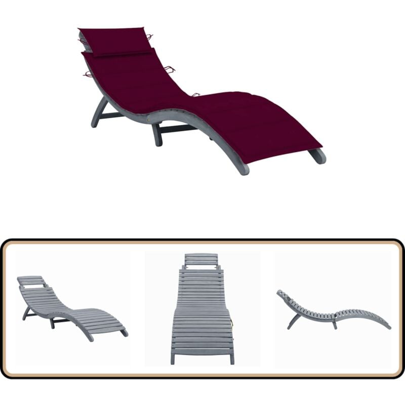 Vidaxl - Sonnenliege mit Auflage Grau Massivholz Akazie - Holz Sonnenschirm - Garten Liege - Auflagen - Lounge Möbel - Outdoor Möbel