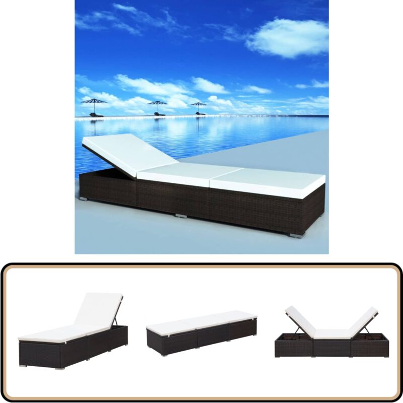 Vidaxl - Sonnenliege mit Auflage in Cremeweiß Poly-Rattan Braun - Sonnenliege - Gartenliege - Liege - Outdoor Möbel - Rattan Möbel