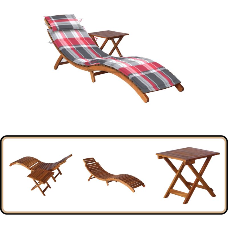 Vidaxl - Sonnenliege mit Tisch und Auflage Massivholz Akazie - Holz-Sonnenliege - Gartenliege - Akzient Möbel - Lounge Möbel - Sonnenschirm