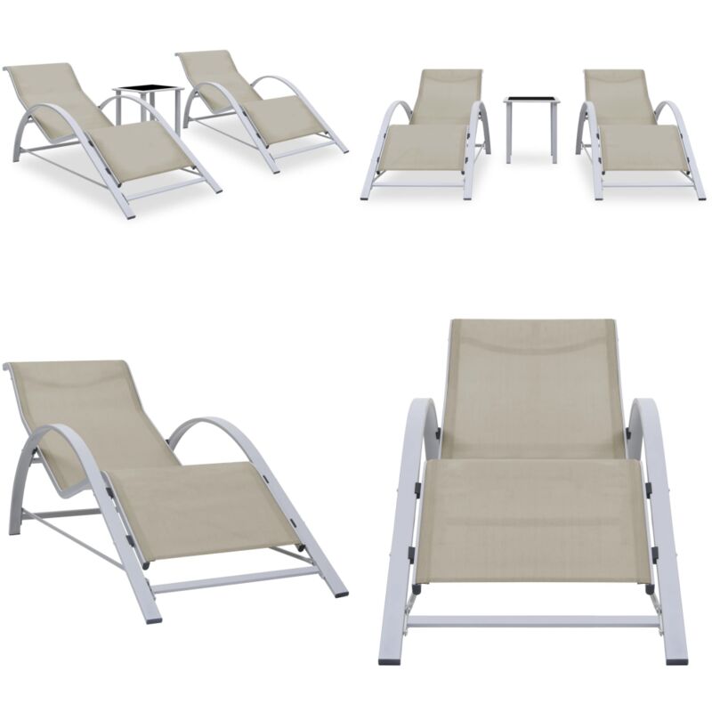 Sonnenliegen 2 Stk. mit Tisch Aluminium Cremeweiß - Gartenmöbel - Sonnenliegen - Lounge Möbel - Outdoor Furniture - Alu Gartenmöbel - Home & Living