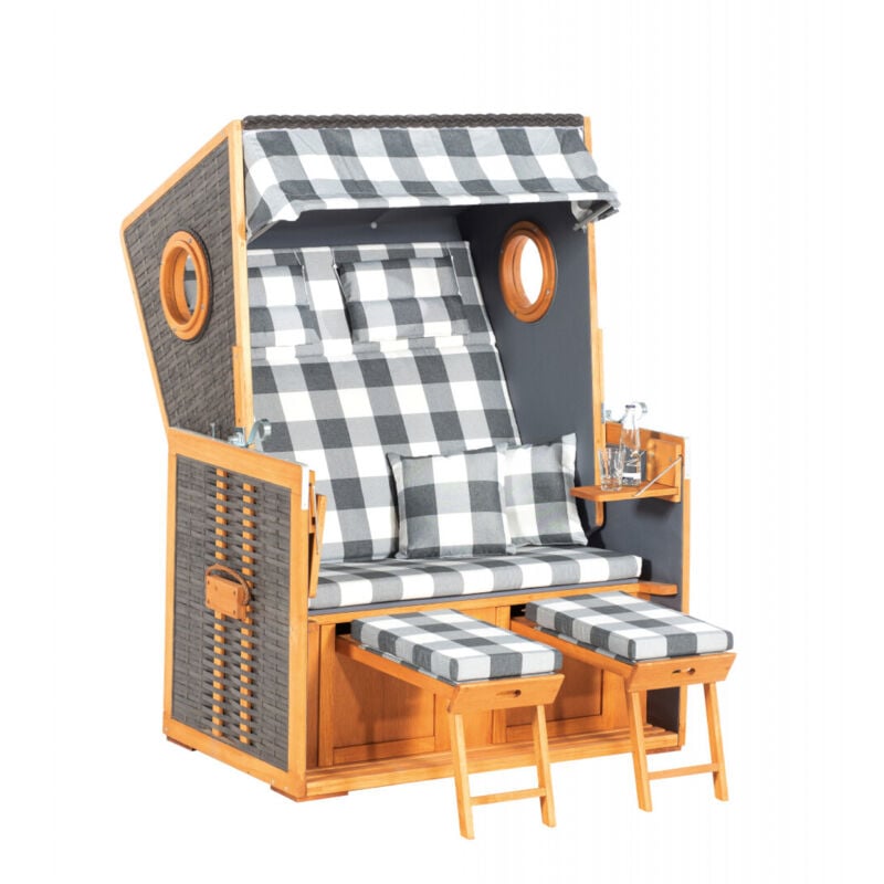 Sonnenpartner Rustikal 110 Z Bullauge 2-Sitzer Strandkorb Halbliegemodell vintage-braun