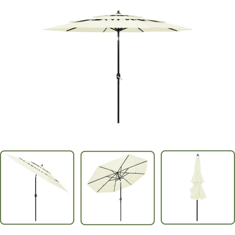 The Living Store Sonnenschirm mit Aluminium-Mast 3-lagig Sandfarbe 3 m - Sonnenschirm - Gartenschirm - Strandschirm - Polyester Sonnenschirm