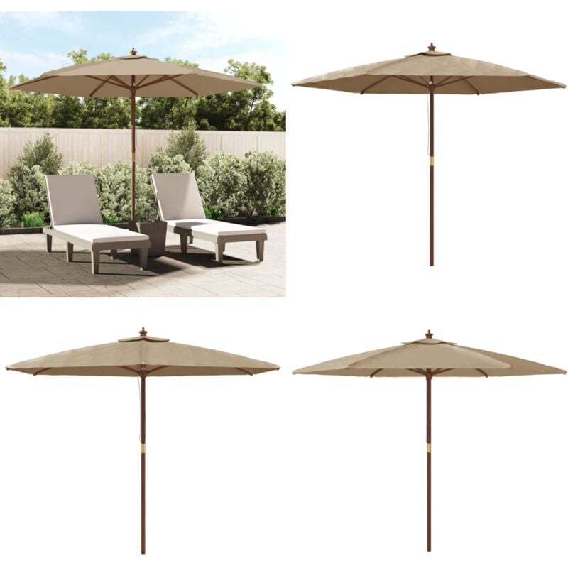 Sonnenschirm mit Holzmast Taupe 299x240 cm - Sonnenschirm - Gartenmöbel - Outdoor Möbel - Tischschirmm - Strandschirm - Home & Living