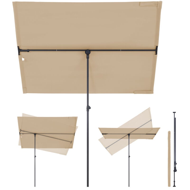 Sekey Sonnenschirm Rechteckig 130x180 cm Sonnenschirm Terrasse Balkonschirm Individuell Verstellbar - Sonnenschutz UV50+, Taupe