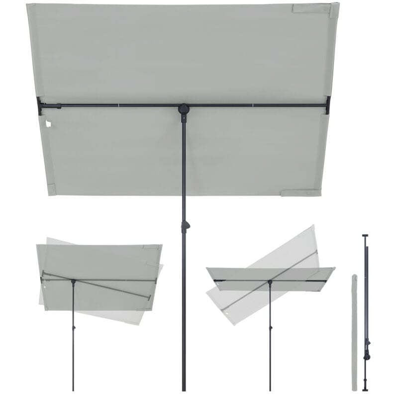 Sonnenschirm Rechteckig 130x180 cm Sonnenschirm Terrasse Balkonschirm Individuell Verstellbar - Sonnenschutz UV50+, Hellgrau - Sekey