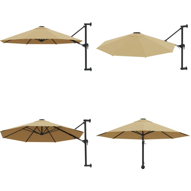 Sonnenschirm zur Wandmontage mit Metall-Mast 300 cm Taupe - Wand Sonnenschirm - Sonnen Scherm Wandmontage - Sonnenschutz - Garten Sonnenschirm