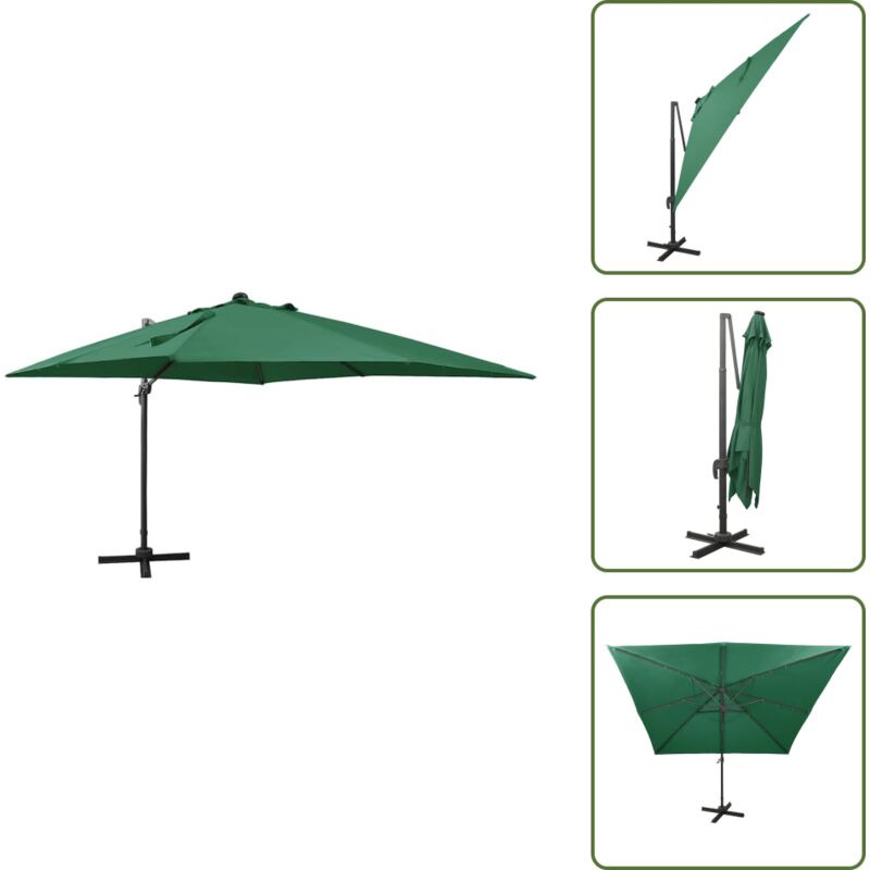 Ampelschirm mit LED-Beleuchtung 300 cm Grün - Sonnenschirm - Gartenmöbel - Markise - Terrasse - Beleuchtung