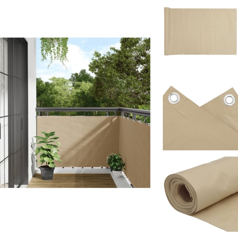 Balkon-Sichtschutz Beige 90x300 cm Oxford-Gewebe - Balkon Sichtschutz - Windschutz - Wasserfest - UV Schutz - Oxford Gewebe