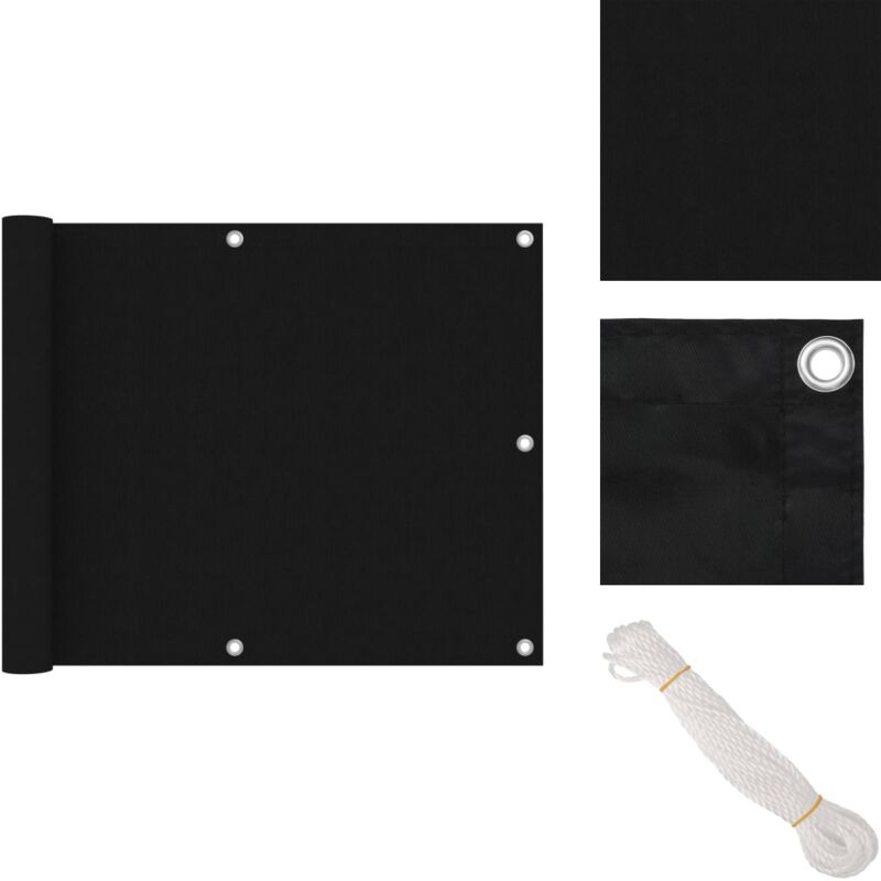 Balkon-Sichtschutz Schwarz 75x500 cm Oxford-Gewebe - Balkon Sichtschutz - Windschutz - Wasserfest - UV Schutz - Oxford Gewebe